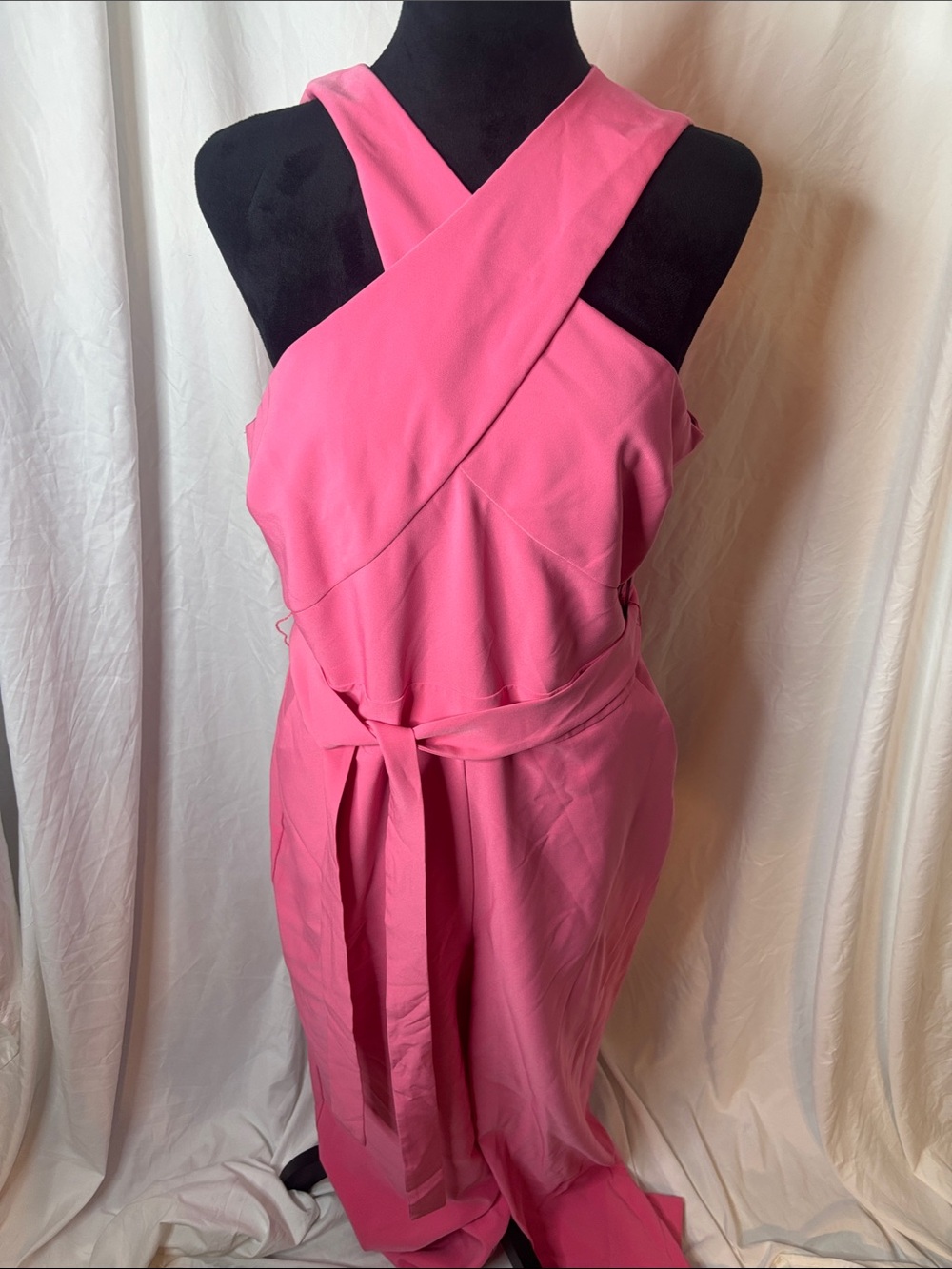 New York & Company Hot Pink One-Shoulder Jumpsuit with Waist Tie